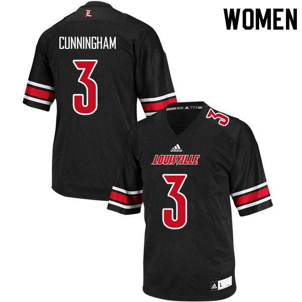 Women Louisville Cardinals #3 Malik Cunningham College Football Jerseys Sale-Black